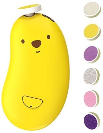 SONARIN Lima de Uñas para Bebés,Segura Cortaúñas Eléctrico para Bebés con 6 Cabezales de Molida Lima Electrica Uñas Set de Pedicura con Luz LED Mudo Operación para Bebés y Adultos(Amarillo)