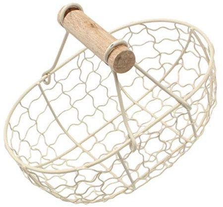 Angoily Eierkorb Draht Mit Holzgriff Eiersammelkorb Im Country-Vintage-Stil -Aufbewahrungskorb Draht Gemüsebehälter Zum Tragen Sammeln Von Hühnereiern (Beige)