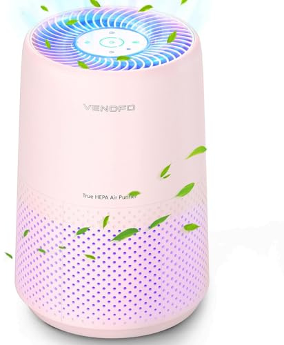 Air Purifiers for Bedroom, H13 HEPA Air Purifiers - Covers Up to 1074 ft² - 24dB Ultra-Quiet Sleep Mode, 360° Outlet Air Cleaner, Perfect for Home, Pets (Cream Pink)