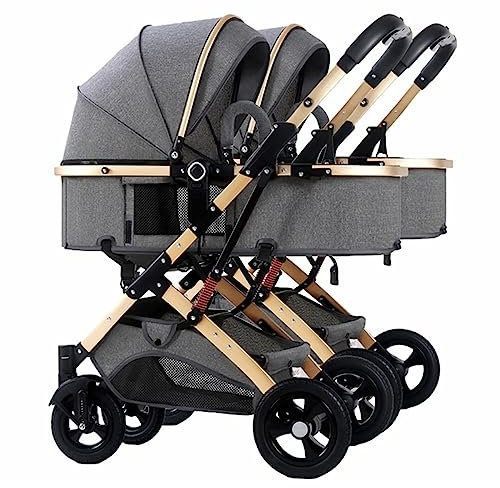 YCKEGEW Foldable Twins Strollers Detachable Baby Carriage Side By Side Double Baby Stroller,Easy Fold,Reclining Seats,High Landscape Buggy for Infant (Color : Gray)