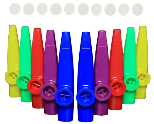 Crystaljun 10Pcs Plastic Kazoos With 20Pcs Kazoo Flute Diaphragms,Multi Colors Kazoo Musical Instruments.
