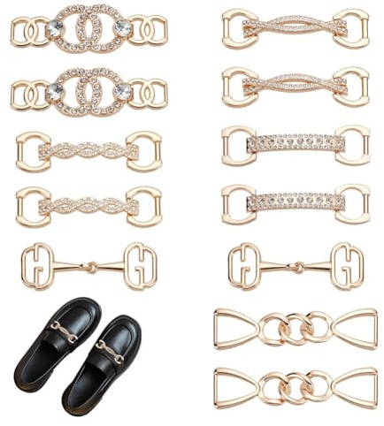 PH PandaHall 12Pcs Shoelace Charms Decorative Chains, 6 Styles Golden Charms Crystal Chain Accessories for Sneakers Women Sandals Casual Shoes Party Holiday 7-8cm Long