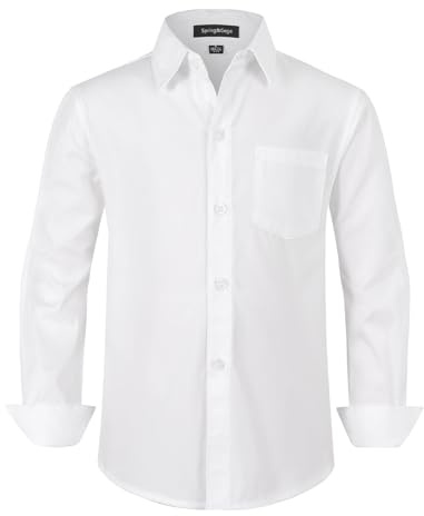 Spring&Gege Langärmelige Hemden für Jungen Formelle Uniform aus Fester Popeline, Weiß, 128cm