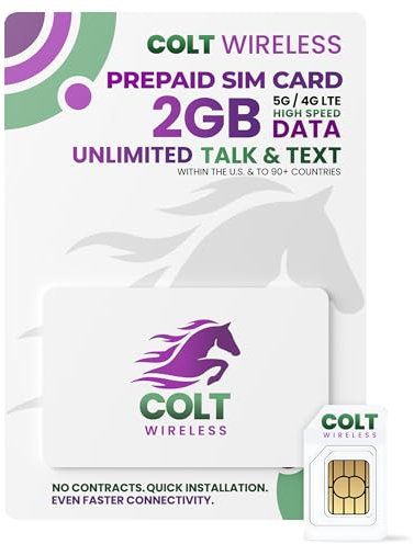 Colt Wireless Prepaid Sim Card USA, 30 Day Prepaid Cell Phone Plan, 2GB 4G LTE/5G Unlimited Data SIM Card, Talk & Text 90+ Countries, Mobile Hotspot