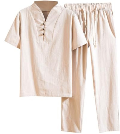 RUMAOZIA Zweiteiler Herren Trainingsanzug Baumwolle Tai Chi Uniform Kung Fu Anzug Chinesisch Traditionelle Kleidung Tang Anzug Kampfkunst Atmungsaktiv Kurzarm Tops Zen Meditation Uniform