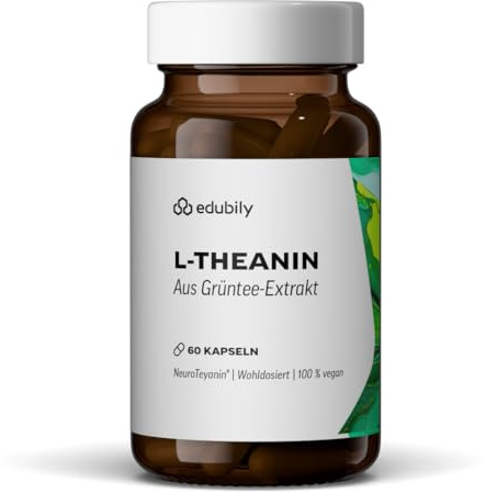 edubily® L Theanin Kapseln - Aminosäuren Kapseln mit dem Markenrohstoff NeuroTeyanin® und Glycin - 50 mg Theanin pro Kapsel - Laborgeprüft (60 Kapseln)
