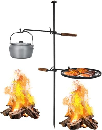 MIDUOLAI Adjustable Swivel Campfire Grill,Campfire Cooking Equipment,2 in1 Black Charcoal BBQ Grill,Fire Camping Grill for Outdoor Barbecue Camping and Cooking,A