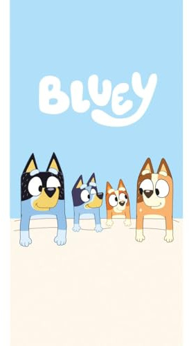 Jerry Fabrics Bluey Bingo Telo da spiaggia per bambini, asciugamano da bagno per bambini, regalo per bambini, 70 x 140 cm, blu