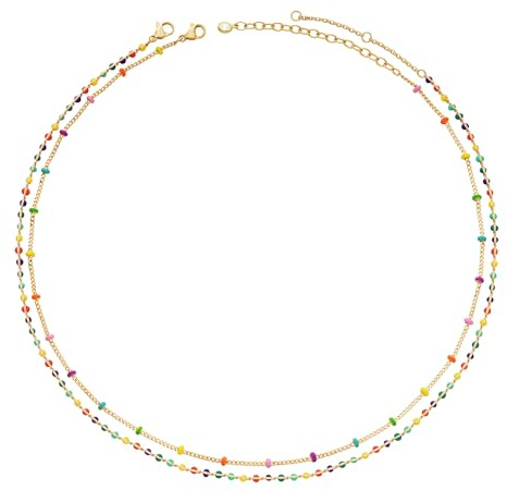 MTMY Beaded Necklaces for Women 14K Gold Plated Dainty Colorful Green/Rose Beaded Pearl Choker Necklace Delicate Boho Choker Necklace Jewelry Gift (Layer-colorful beads)