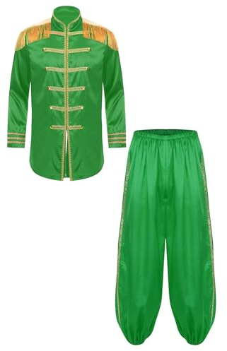 iEFiEL SGT kostym för män, set halloween, hippie, danskostym, peppar, klädset, satinjacka, långärmad kappa och byxor