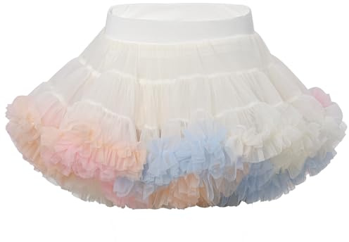 LACOFIA Jupe Tutu en Tulle pour Fille Princesse Tutu Pettiskirt pour Enfant Mini Jupe à Bulles pour la Fête et la Danse Multicolore L 8-10 Ans
