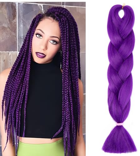 Benehair Pelo para Trenzas Africanas 60cm Jumbo Extensiones Pelo para Trenzas Africanas Sintético Braiding Extensiones Para Ganchillo Trenzado de Extensiones Lila