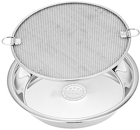 Cabilock Escurridor De Acero Inoxidable Para Escurrir Aceite Bandeja Integrada y Rejilla Para Enfriar Adecuado Para Frutas y Verduras Cocina Doméstica