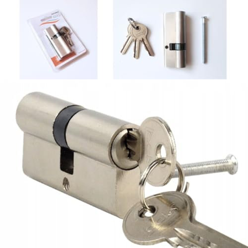 Cylindre de Serrure 30 x 50 mm à Double Entrée, en Laiton Nickelé. Fourni avec 3 clés et 1 vis de fixation. Barillet 80 mm. Insert de serrure pour Porte d’entrée, porte Extérieure ou Intérieure.