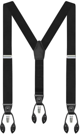 Braces for Men Trousers Mens Braces Button End & 3 Strong Clips 1.4 Wide Suspenders Adjustable Elastic Y-Back Men's Braces for Trousers for Wedding Business Black