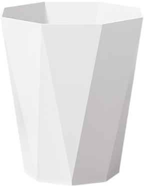 Polygon Small Plastic Bin, Slim Waste Paper Bin Wastebasket Garbage Container for Desktops, Office, Bedroom - Lightweight Recycling Trash Can with Smooth Finish 21x24cm (White)