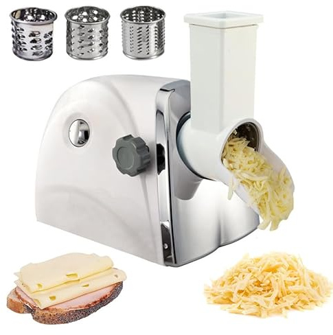 Grattugia elettrica per formaggio, 300 W, con 3 lame in acciaio inox, 60 kg/h, facile da pulire, affettatrice multifunzione per verdure e formaggio
