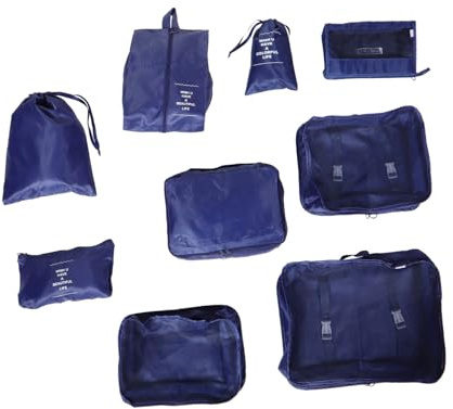 BESPORTBLE Set da 9 Cubi da Imballaggio per Viaggio, Organizer Borse da Valigia Doppia Chiusura e Pochette per Cosmetici, Organizer Leggero per Abbigliamento e Biancheria da Viaggio Uomo