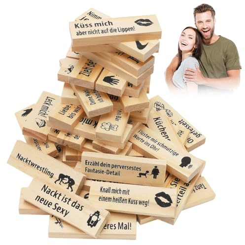 CEWROM The Lust Tower Blocks, San Valentín Torre de Bloques Juegos para Parejas, 48 Piezas Alemán Pareja Juegos para Parejas, Bloques de Madera Torre Apilables Love & Naughty Bloques de Madera, Juego