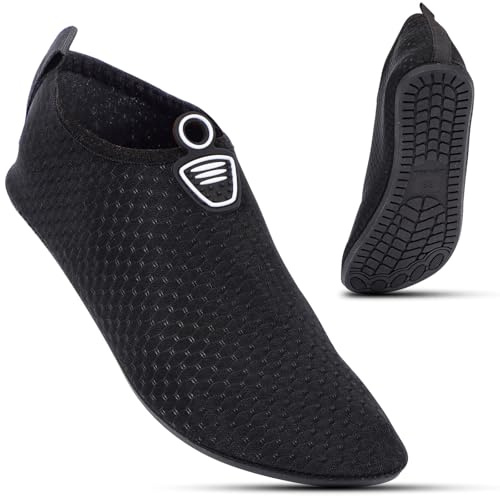 ADUDVLO Beach Shoes Water Shoes Women Men Quick Dry Sea Shoe Breathable Aqua Swim Shoe Lightweight Barefoot (Black, Adult, Men, 9, Numeric, UK Footwear Size System, Medium)
