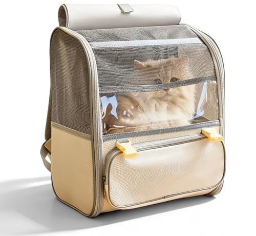 Mochila para gatos con ventana de red: mochila grande para gatos de hasta 8 kg, mochila para perros plegable para gatos, perros, bolsa para gatos con correa de seguridad interior y alfombrilla para