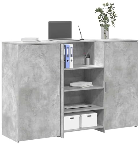 Bendmaxx mottagningsbänk betonggrå 155 x 50 x 103,5 cm av trämaterial med integrerad diskbänk och förvaringsutrymme, för kontorsmottagning, inklusive hylla och hylla