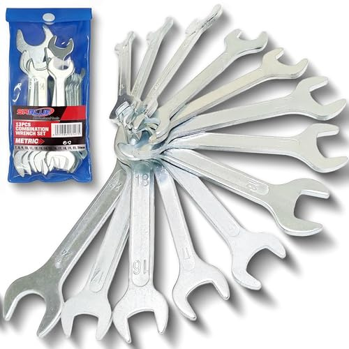 SABLUE 13 Pcs 7-24mm Super Thin Narrow Open End Wrench Set Metric Ultra-Slim Design Double Ended Cone Wrenches Spanner Tool Kit S0001