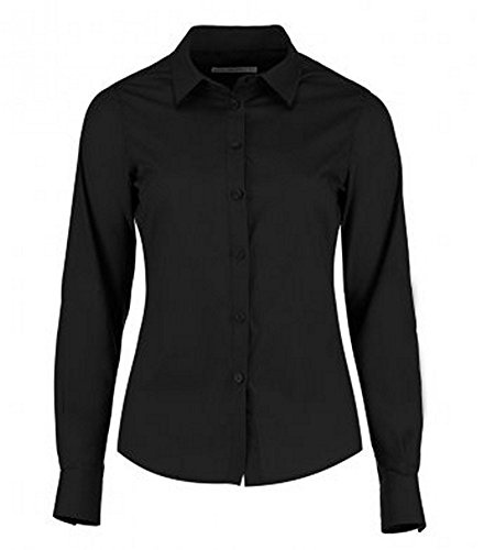 KUSTOM KIT Camisa Entallada de Popelín y Manga Larga Para Mujer (46 EU/Negro)