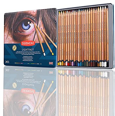 Derwent Lightfast Buntstifte, 24 Stück im Metalletui, 4 mm Runder Kern in Premium-Stärke, Cremige Textur, Ideal für Kunst, Zeichnen & Malen, pPofessionelle Qualität, 2302720