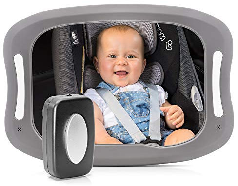 reer BabyView 86101 LED Car Safety Mirror - Your Baby in the Back Seat Always in View, Grey