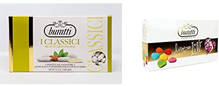 Buratti Confetti Dragées à l'amande Entière Blanches 1 Kg & Dragées au Chocolat Avec des Mini Coeurs Ombres Roses 1 Kg