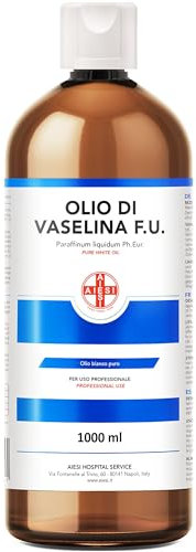 AIESI® Vaselineöl Süß Ph.Eur. 100% rein (1 Liter Flasche), Für pharmazeutische, lebensmittel, kosmetische, dermatologische und industrielle verwendung, Made in Italy