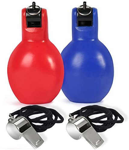 Dingfeiyu 2 Stück Handpfeife mit 2 Stück Edelstahl-Sportpfeifen, Trillerpfeife für Trainer, Schiedsrichter, Sportlehrer, Hundetrainer, Trillerpfeife Laut Notfall, Trainer Zubehör Fußball