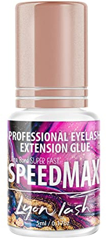 Lyon Lash SPEEDMAX Eyelash Extension Glue | 0.3-1.3 Sec Dry Time | Up to 8 Weeks Retention | Black Adhesive Supplies for Professional Use | (5ml/0.17 fl. Oz)