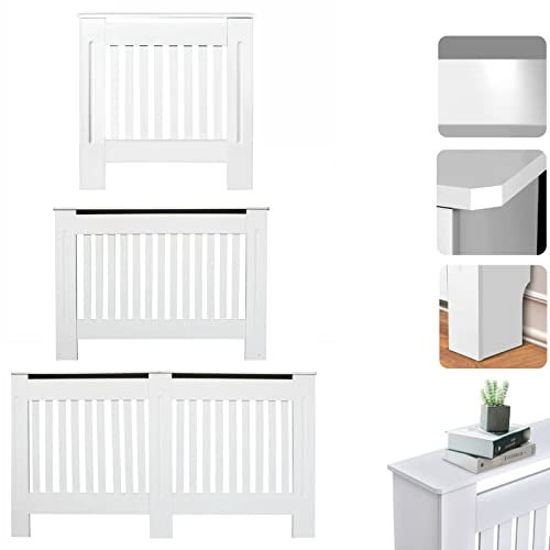 White Painted Radiator Cover - Vertical Slat Heater Covers - Modern Tall Radiators - Shelf MDF Wooden Cabinet Radiator Shelve - Living Room/Bedroom/Kitchen, Small - 78Cm(W)