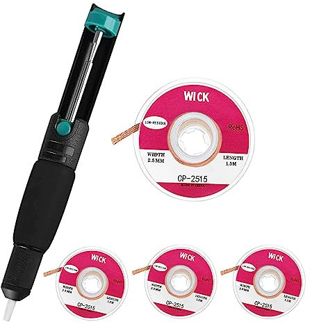 YPLonon 4 Pièces Pompe à Dessouder Mèches à Dessouder 2,5mm x 1,5m Tresse à Dessouder avec Outil de Dessoudage de 21CM Pompe pour Enlever la Soudure (Noir)