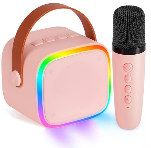 BONAOK Macchina per karaoke, Karaoke Bluetooth, per Bambini, Adulti, Lettore Karaoke Portatile, Microfono per la Ricarica, Giocattolo Elettronico per Bambini (Rosa)