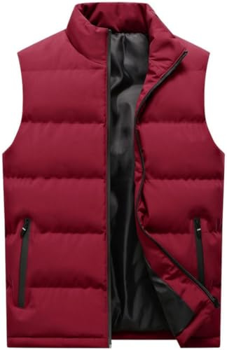 Gilet Imbottito Spesso Uomo, Giubbotto Piumino Smanicato Uomo, Giacca Smanicato con Cerniera e Tasca Uomo, Cappotto senza Maniche Inverno Caldo, Gilet Trapuntato con Colletto Rialzato(Rosso,XXL)