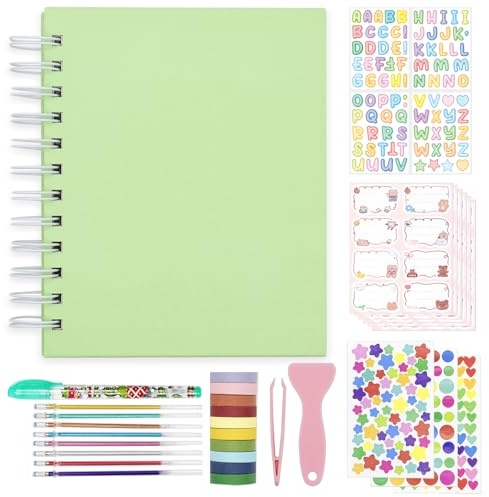 Album fotografico per bambini, autoadesivo, 25 pagine con copertina rigida, album fotografico fai da te, per fotocamera istantanea con accessori fai da te (Mint)