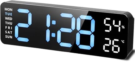 Digitaler Wecker, LED Digitaluhr mit Temperaturanzeige mit 2 Alarmen USB Wiederaufladbar 3 Helligkeit und Lautstärke Regelbar, 12/24 Stunden