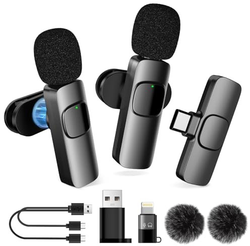 MULBEVD Wireless Lavalier Microphone for iPhone/Android, 2 Mini Lapel Mic with Magnetic Clip, Wireless Microphones with Noise Cancelling for Vlogging, Live, Video Recording, TikTok, YouTube