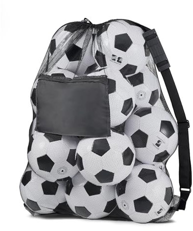 OrgaWise Ballnetz für 10-15 Bälle,Ballsack mit Rutschfesten Schultergurten und Taschen,Ball Aufbewahrung,Balltasche,Fußballnetz,Ball Netz,Fussballnetze für Bälle (27”x36”/70x90cm)