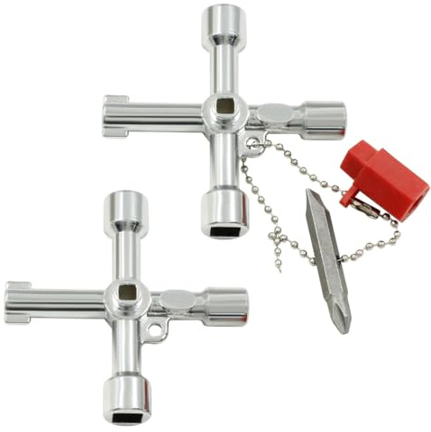 CPJJ 2 Pièces Clé à Clé, Clé Triangulaire, 4 Voies Clé Utilitaire Multifonction, Clé de Purge pour Radiateur, Plombier Outil Clé, Pour les compteurs électriques, compteurs d'eau, compteurs gaz