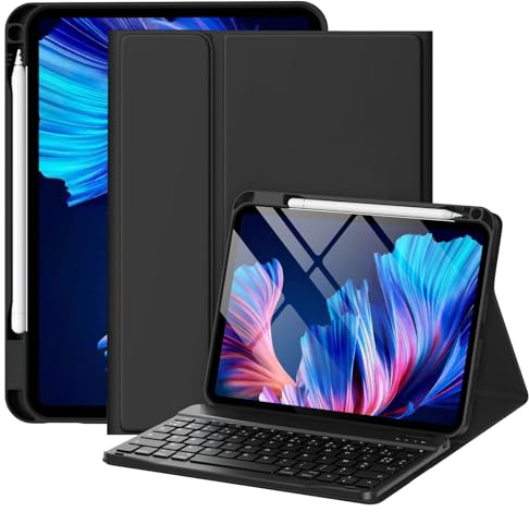 drivego Coque Clavier pour iPad A16 11/10 Ème Generation (11 Pouces 2025/10.9 Pouces 2022), Étui Keyboard à Touches Anti-Arrachage avec Porte Crayon, AZERTY Layout pour iPad 10eme/11eme, Noir