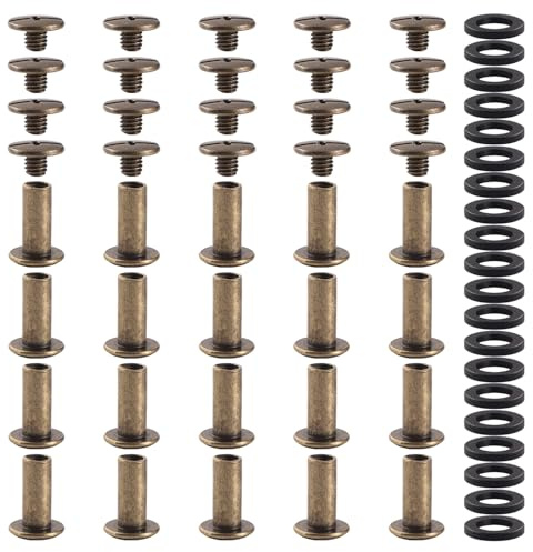 YIXISI 20 Set M5x12mm Chicago Binding Screws Assorted Kit, Kit Bindande Skruvstolpar, Lädernitsats, för Gör-Det-Själv-Läderdekoration Bokbindning, Brons
