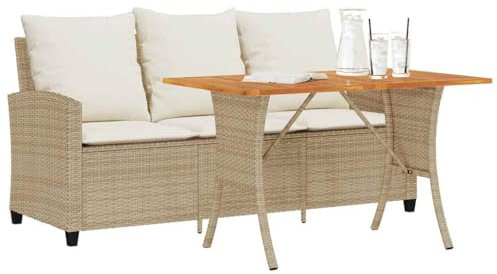 Xichuzi Divano Giardino 3 Posti con Cuscini e Tavolo Beige Polyrattan-4103858