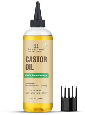 Botanic Hearth Castor Oil for All Hair & Skin Types, 198 ml | 100% Natural Formula Nourishes Hair, Eyebrows, Eyelashes, Skin & Face | Strengthens, Thickens & Nourishes Dry, Damaged Hair