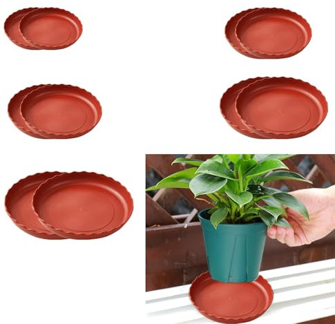 Furforstk Soucoupe Pot Fleur 8 pièces coupelle Pot de Fleur, soucoupes pour Pots de Fleurs en 3 Tailles (12cm 14cm 16cm 18cm) - Permet aux Plantes de Stocker l’humidité (B Rouge Brique)