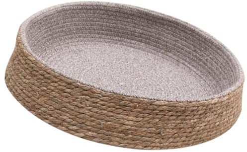 TOBBOMEY Woven Round Cat Sleeping Bed and Pet Dog Nest Natural Rattan Material Small Size Warm Comfortable Pet House for Cats and Small Dogs for Indoor Use