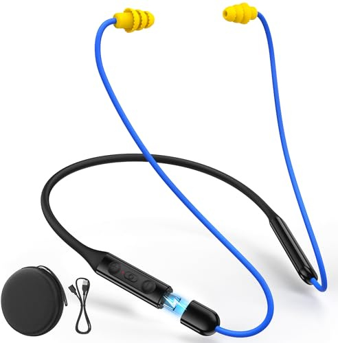 Bluetooth 6.0 Earplug Headphones with 40H Playtime & OSHA Compliant 29dB Noise Reduction Hearing Protection, Rechargeable Wireless Neckband Earbuds w/Mic, IPX6 Waterproof for Construction, Workshop